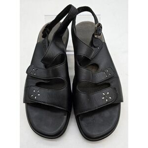 SAS Womens Black Leather Tripad Comfort Sandals With Adjustable Straps